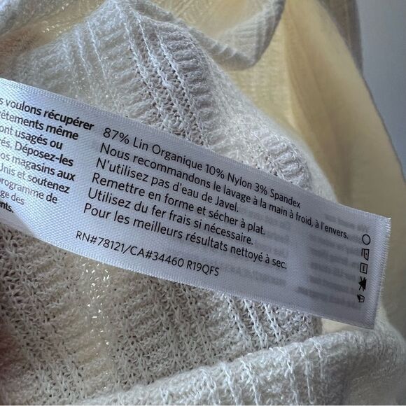 Eileen Fisher Soft White Organic Linen Textured Stretch Long Cardigan L Relaxed - Picture 9 of 9